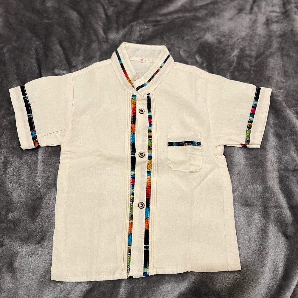 NEW Boys’ Traditional, Handcrafted Mexican Coralillo Short-Sleeve Shirt (Size 4)